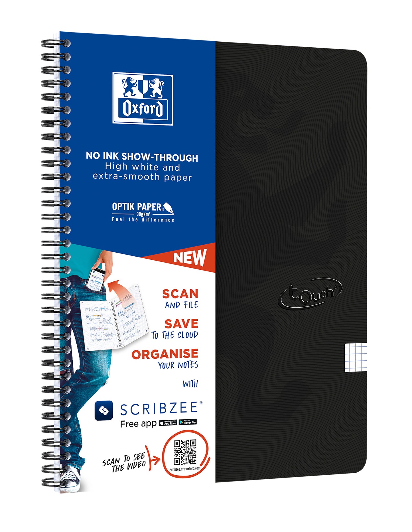 Oxford Touch A4 spiraalblok ruit 5mm 140 pagina's - 3