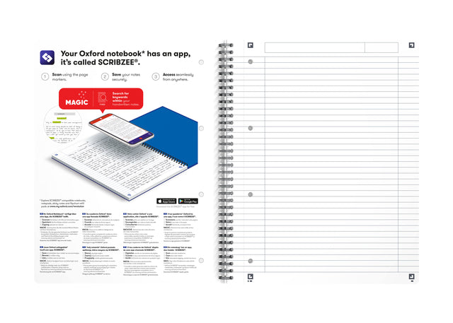 Oxford Ess A4+ gelinieerd collegeblok 180 pagina's 80g, assorti - 8