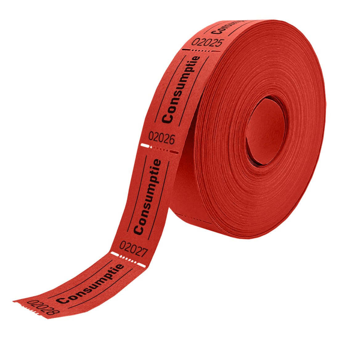 Consumptiebon Combicraft 57x30mm, 2-zijdig, rood, rol van 1000 bonnen