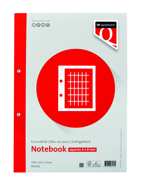 Quantore A4 Cursusblok Ruit 4x8mm met FSC-certificering