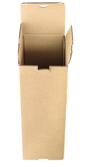 Verzenddoos fles IEZZY, bruin, 90x90x360mm, met flesseninterieur - 3
