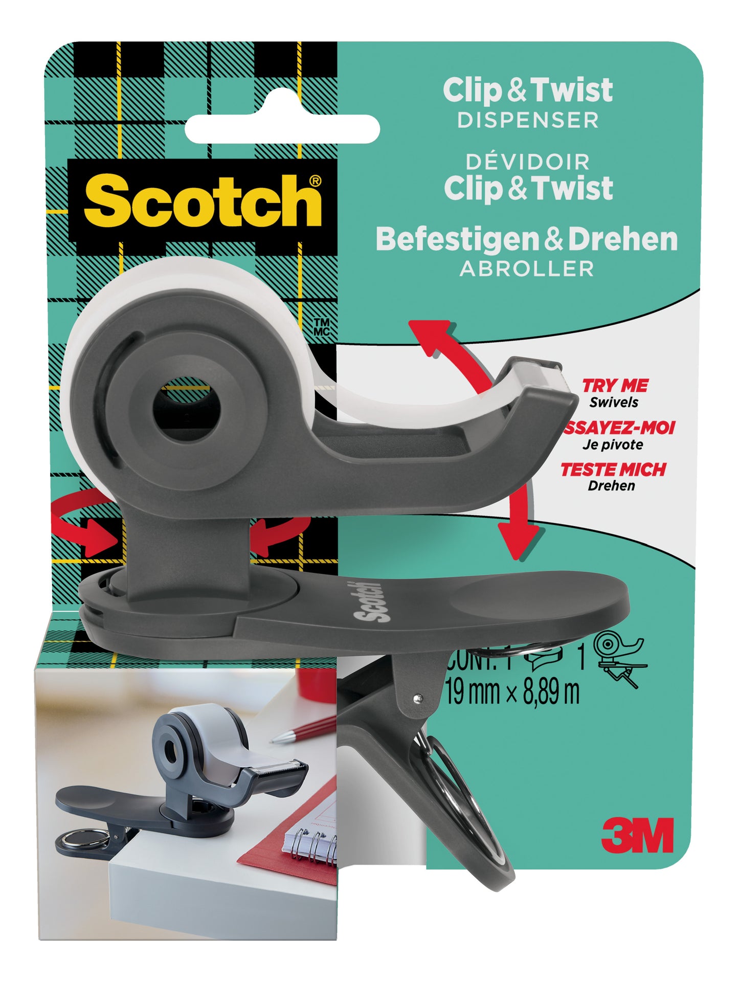 Plakband Scotch Clip Dispenser met 1 rol Magic Tape 19mmx8,89m