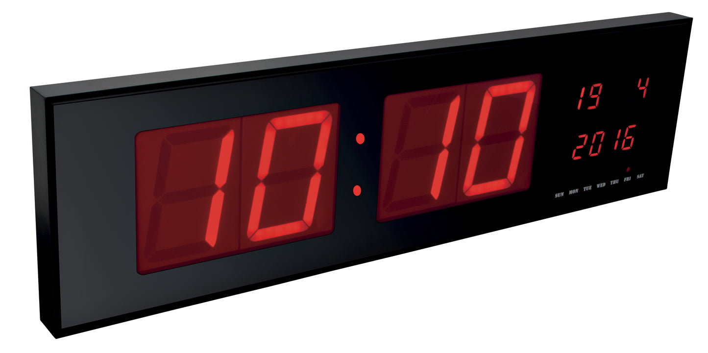 Perel wandklok met LED-display 24-uurs, rood