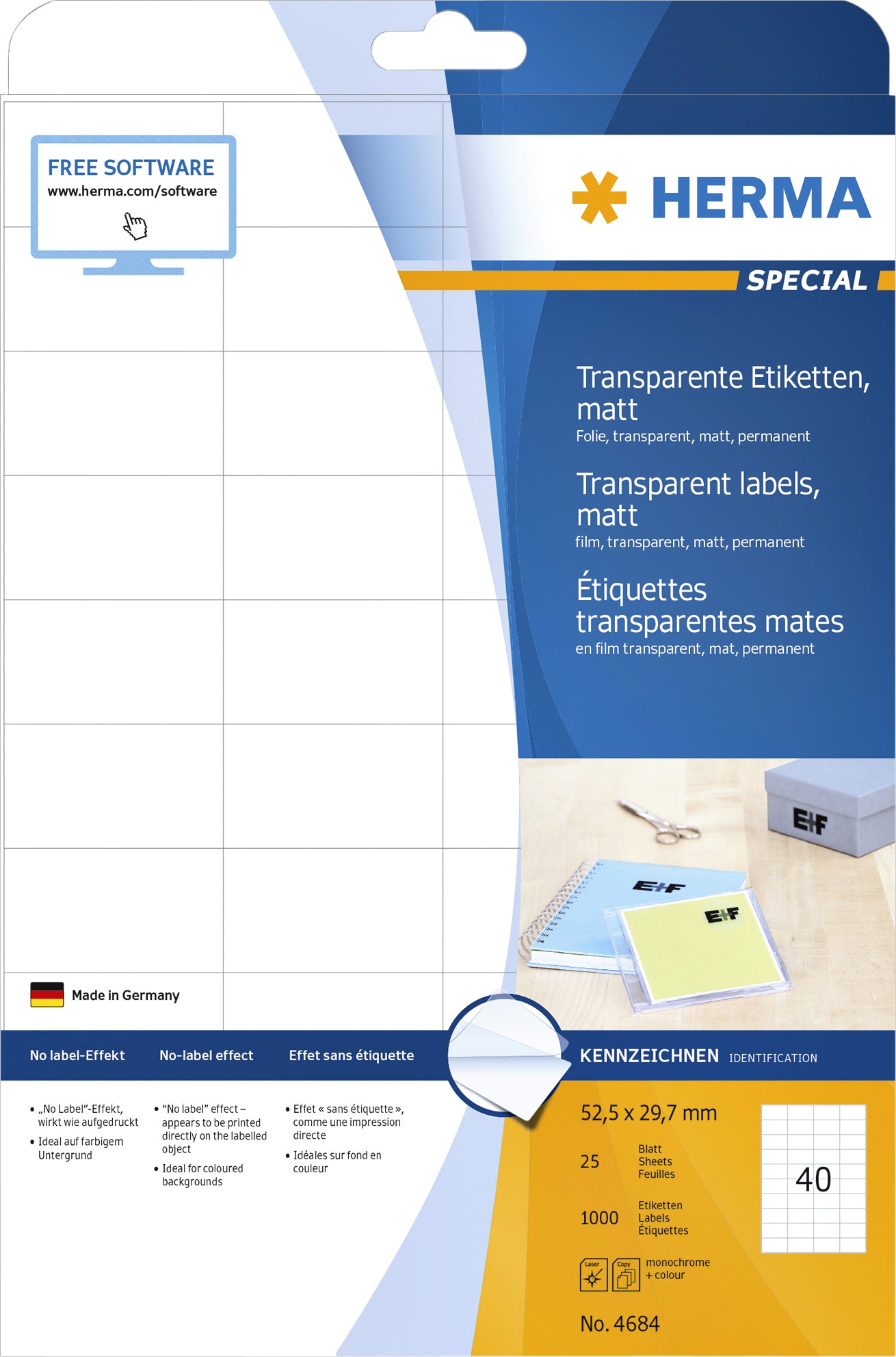 Herma 4684 Transparante matte folie-etiketten 52.5x29.7mm, 25 vellen - 3