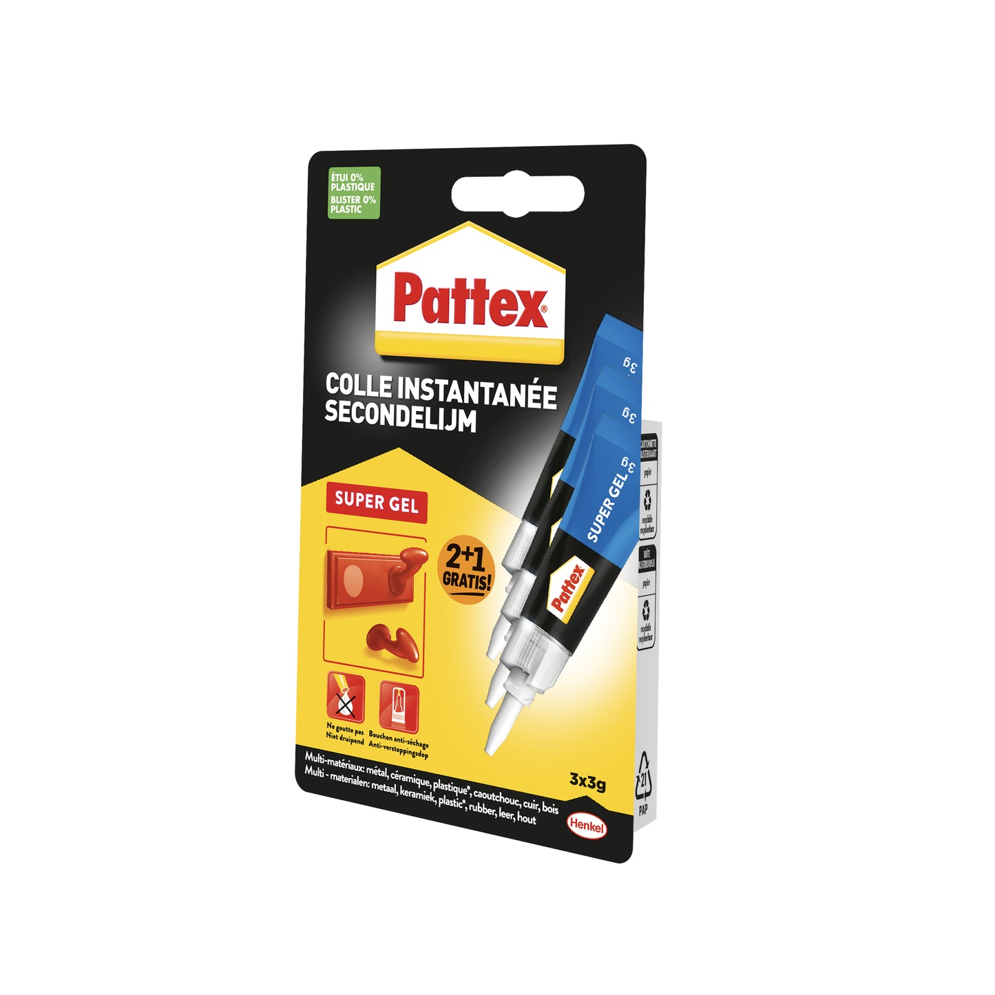 Secondenlijm Pattex Super Gel 3g 2+1 Gratis - 2