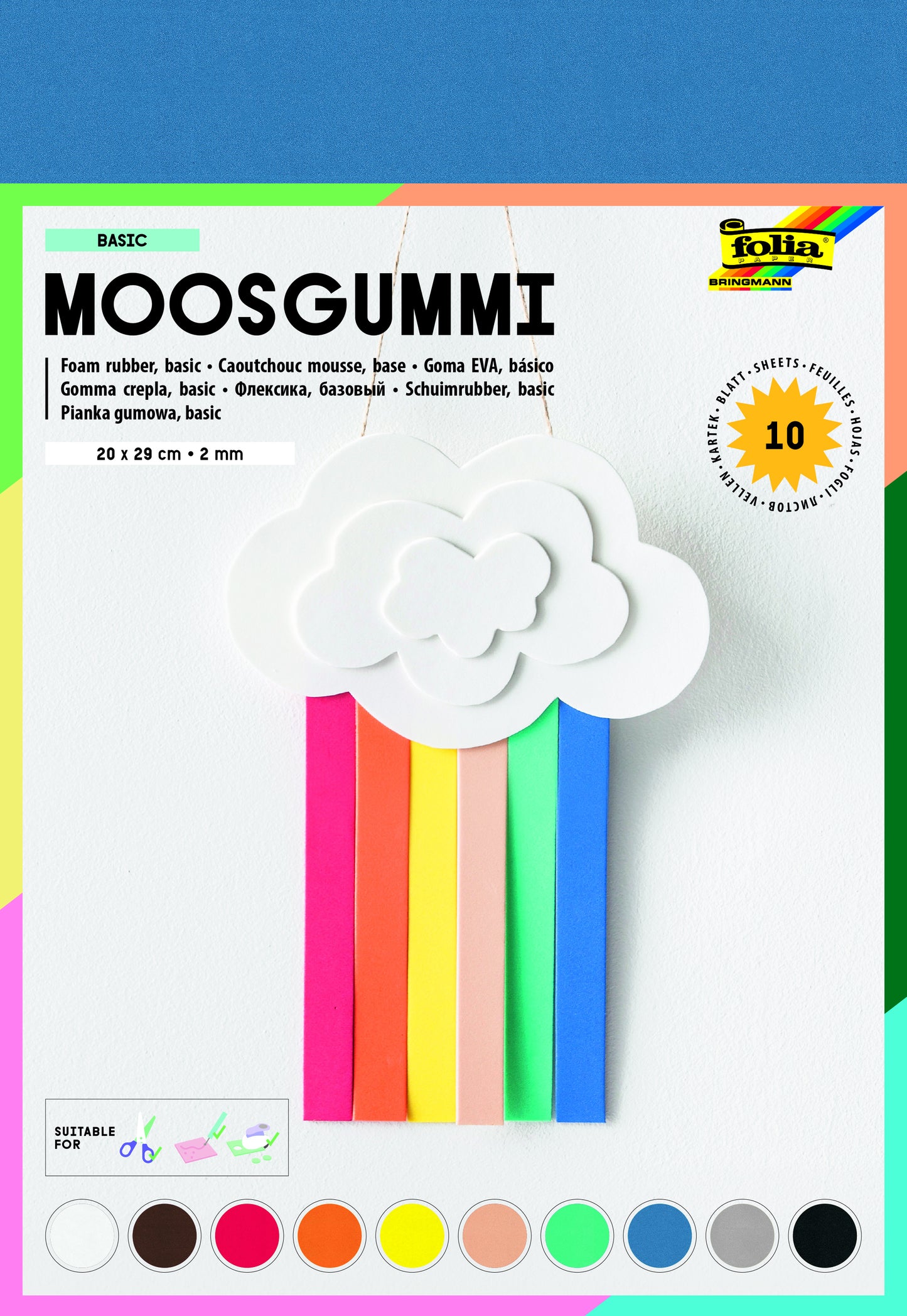 Foam Folia 20x29cm in 10 kleuren, veelzijdig knipmateriaal