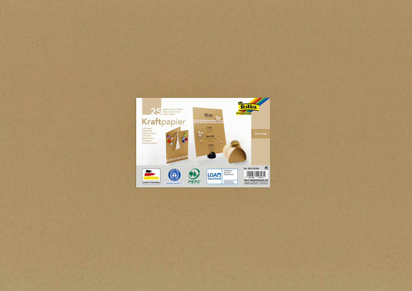 Folia Kraftpapier 50x70cm 120g, Set van 25 Vellen