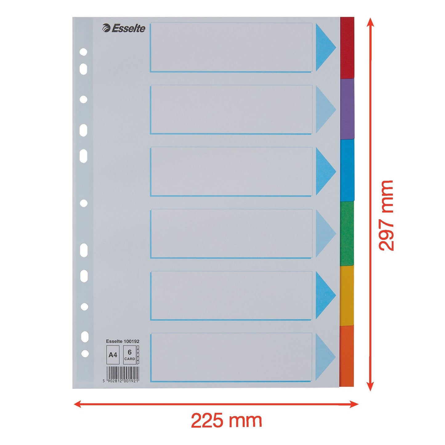 Esselte stand A4 gekleurde kartonnen tabbladen, 6-delig - 2