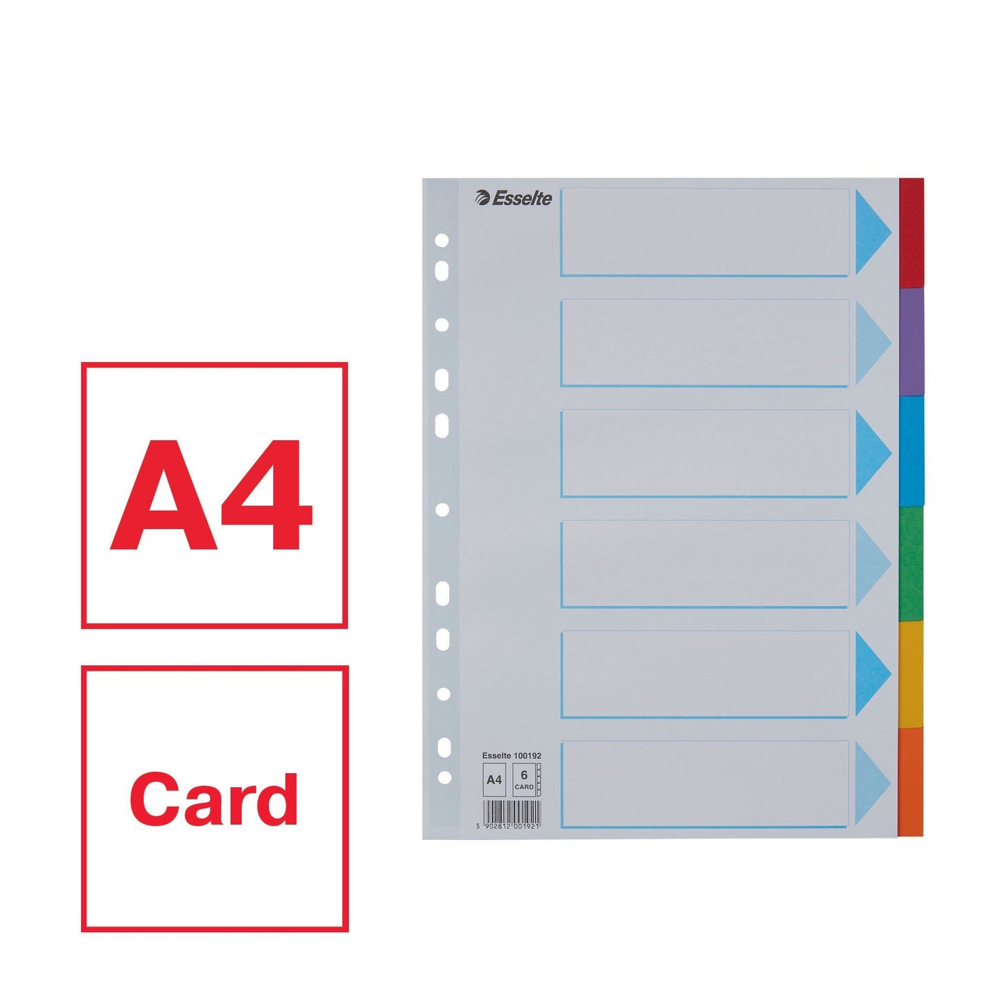 Esselte stand A4 gekleurde kartonnen tabbladen, 6-delig - 3