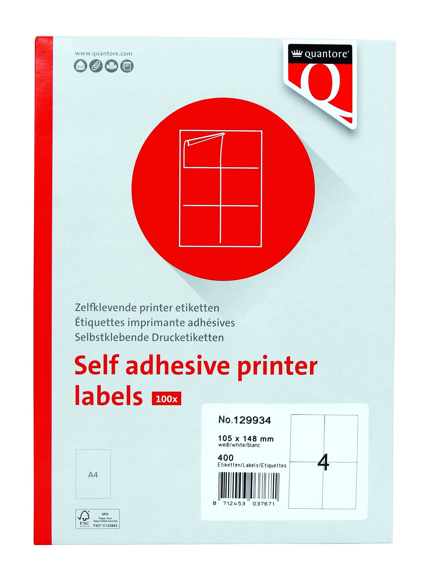 Zelfklevende etiketten 105x148mm, 400 stuks op A4-vellen