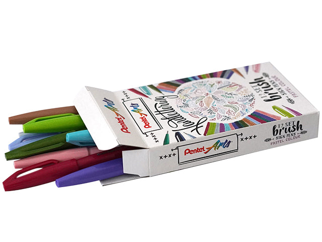 Pentel Sign Brush Pen SES15C, Pastel Assorti, 12 kleuren