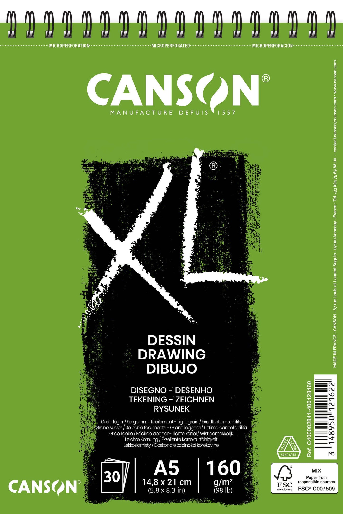 Tekenblok Canson XL Dessin A5 30 vellen 160g spiraal