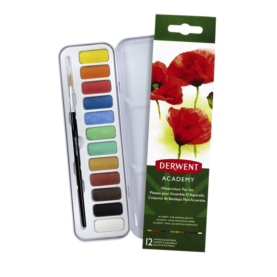 Derwent Waterverf 12 kleuren assorti, inclusief penseel en mengschaaltjes - 2