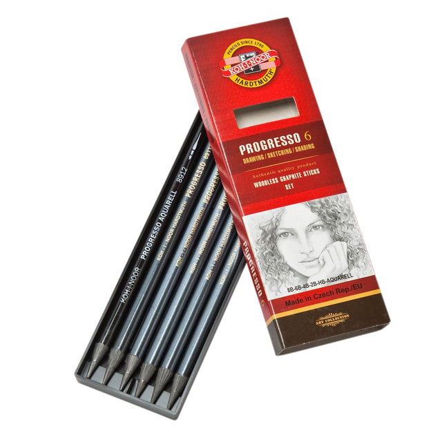 Koh-I-Noor Progresso Grafietstift HB 8B + Aqua - Extra Hardheid en Kleur - 2