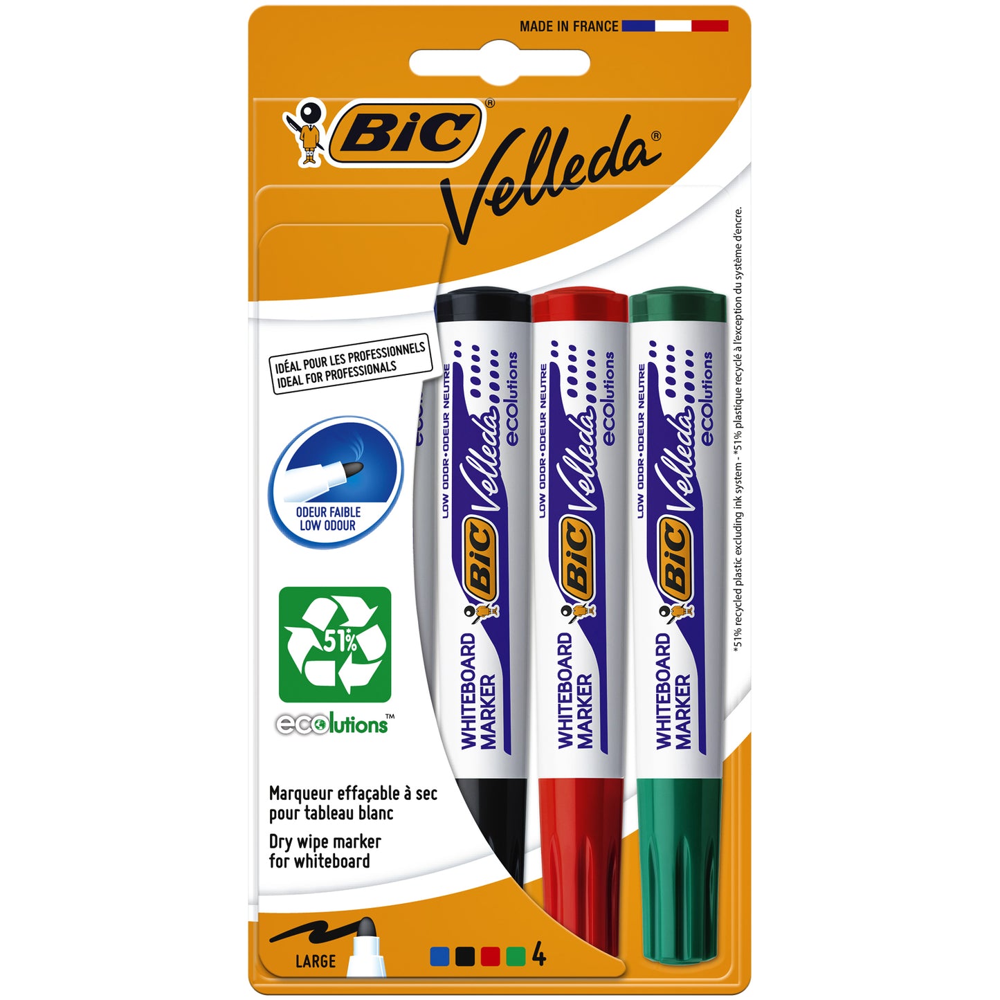Bic Whiteboardstift 1704 rond assorti, droog uitwisbaar, 51% gerecycled materiaal