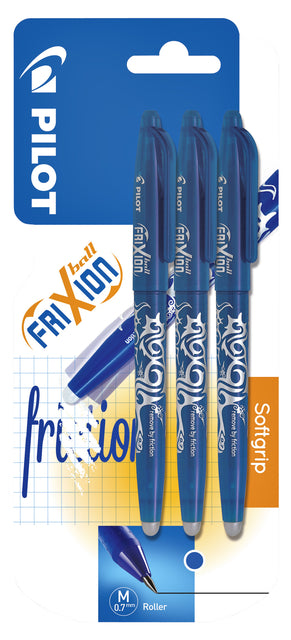 Set van 3 Pilot FriXion BL-FR7 M blauwe uitgumbare pennen
