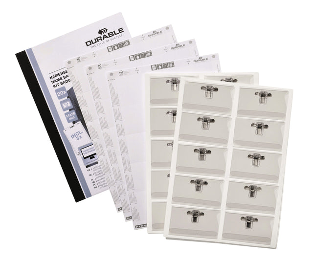 Durable set badges met combiklem en bedrukbare inserts, 54x90mm