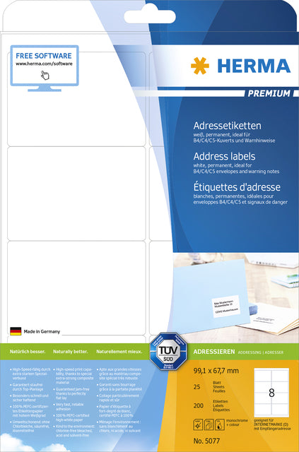 HERMA 5077 A4 Zelfklevende Etiket 99.1x67.7mm Wit, 25 Vellen - 3