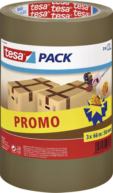 Verpakkingstape tesapack 66m x 50mm bruin promopack