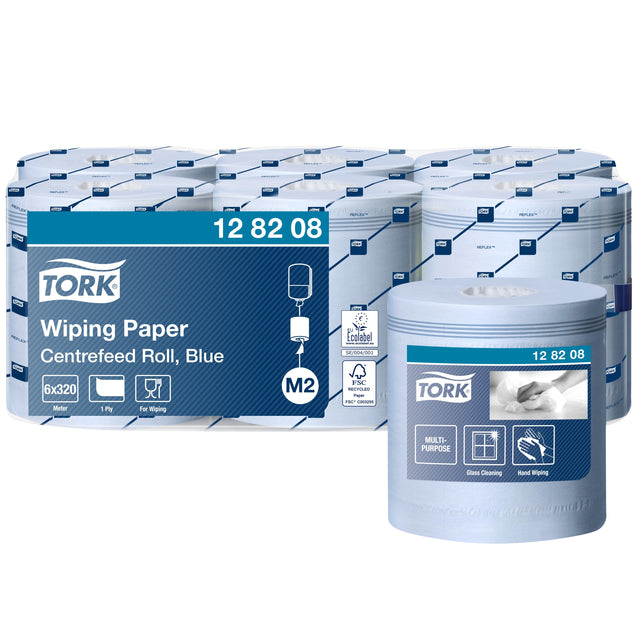 Poetspapier Tork M2 Centerfeed 6 rollen blauw 320 meter