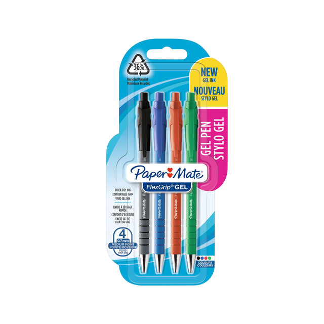 Paper Mate Flexgrip Ultra GelPen, 0,7 mm, 4 stuks, ass. kleuren