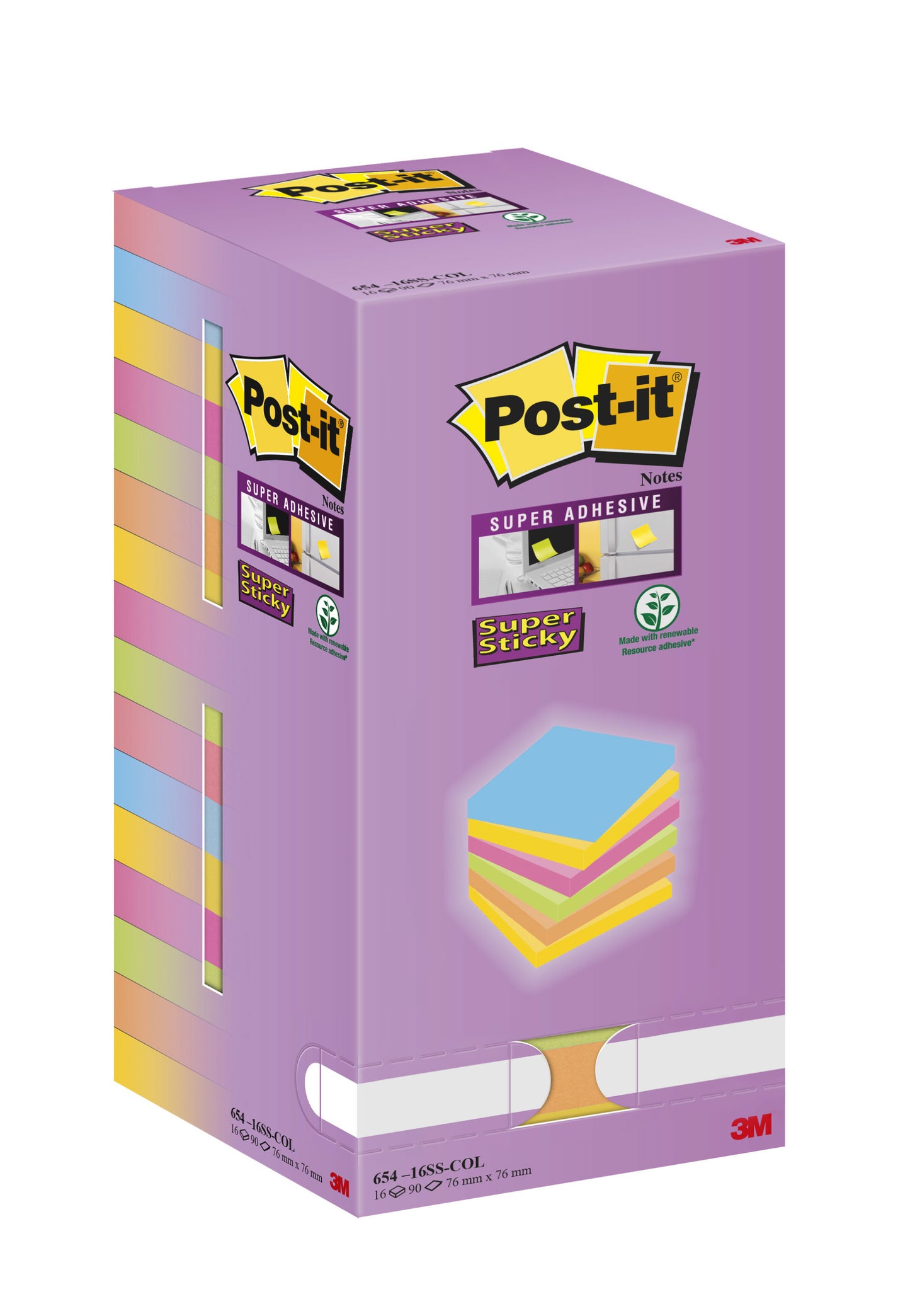 Post-it Color Notes 654 76x76mm, assorti, 16 pads - 4