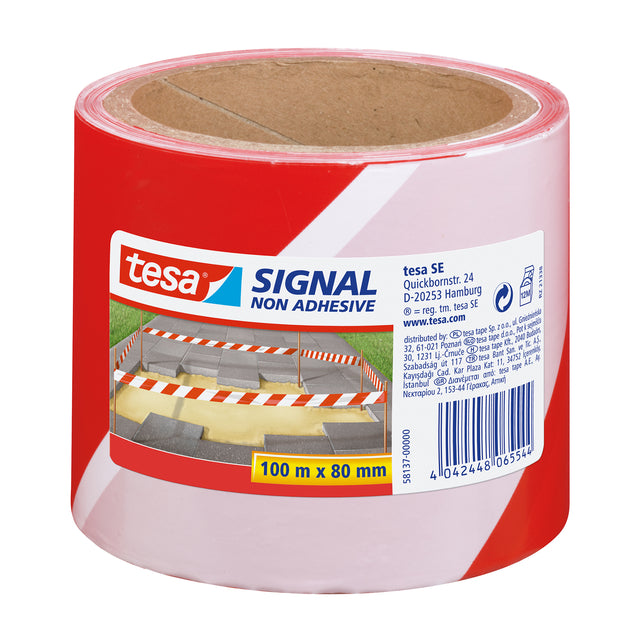 Waarschuwingslint tesa 100mx80mm rood/wit, niet-klevend