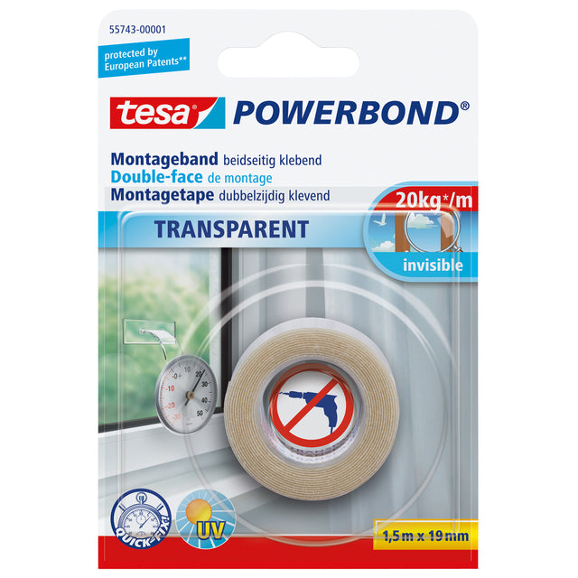 Tesa Powerbond Dubbelzijdige Montage Tape 1.5mx19mm Transparant