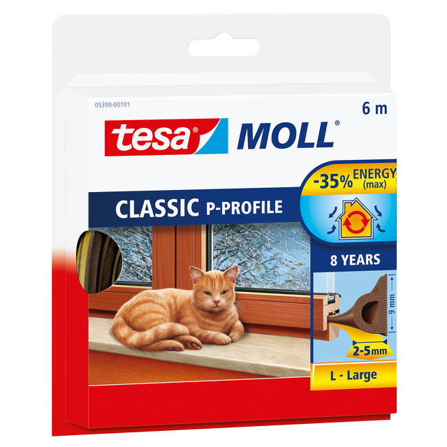 Tochtstrip Tesamoll P-profiel rubber 6m x 9mm bruin