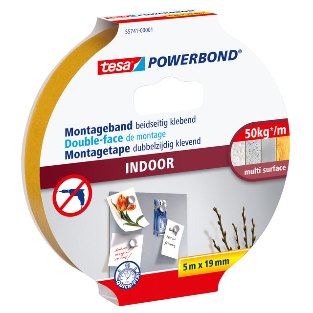 Indoor montageband tesa Powerbond, 5 m x 19 mm, Wit
