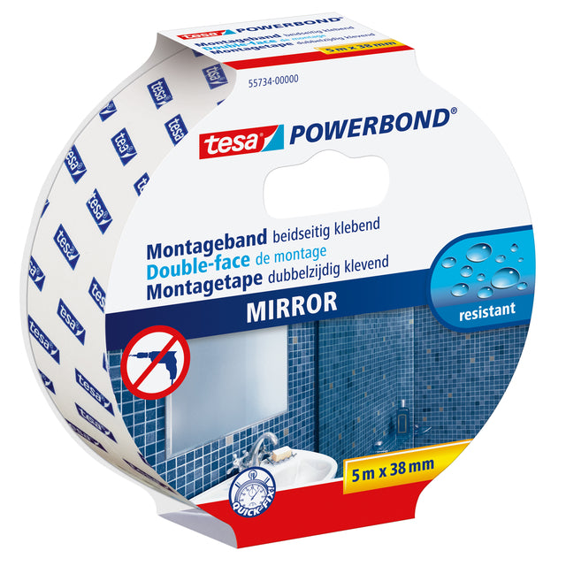 tesa Powerbond Spiegel dubbelzijdige tape 5mx38mm, wit
