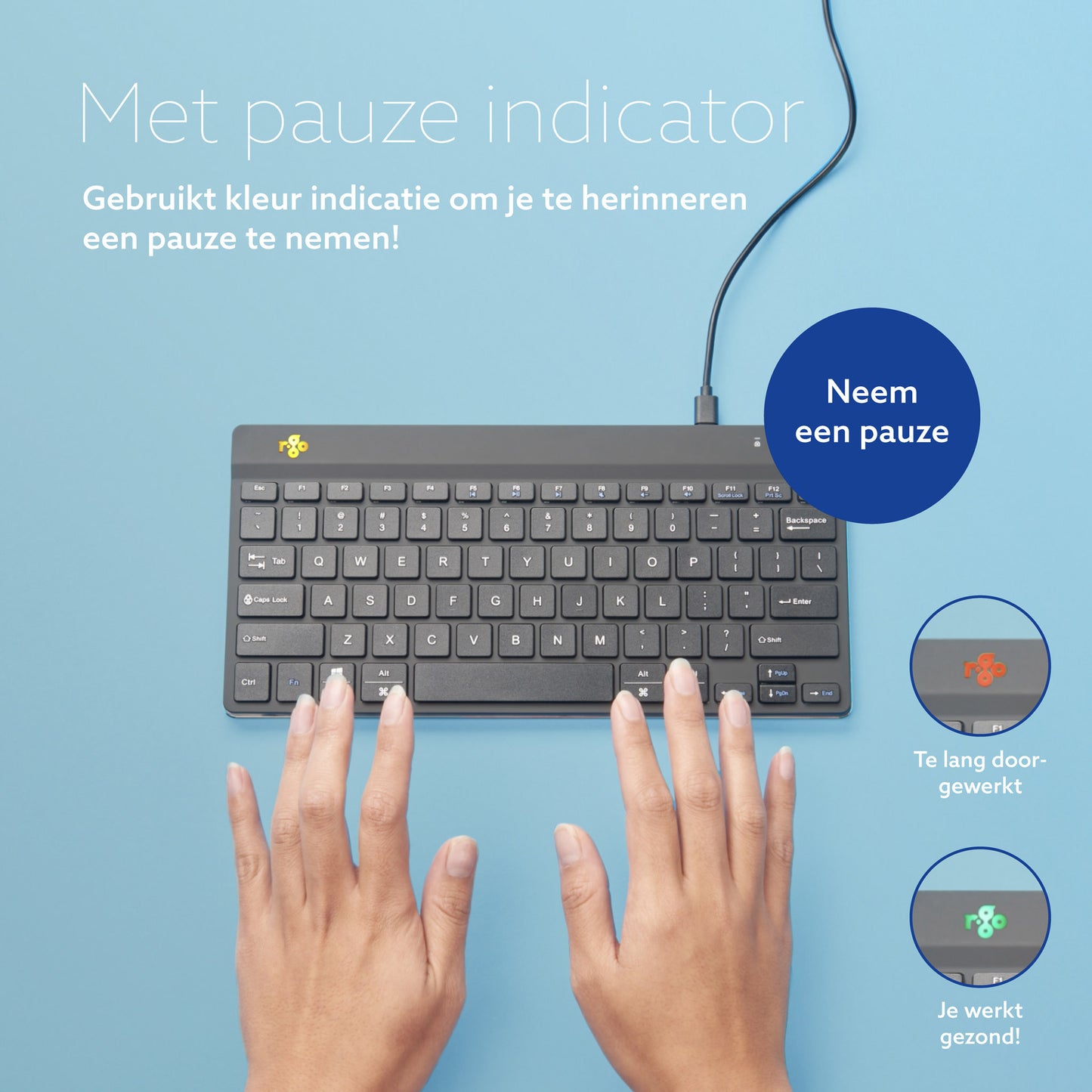 R-Go Ergonomisch Compact Break QWERTY Toetsenbord met Pauzesignalen - 7