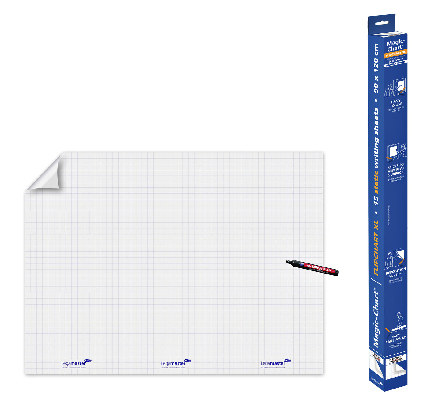Magic-Chart XL flipchart 90x120cm, wit met ruitjes