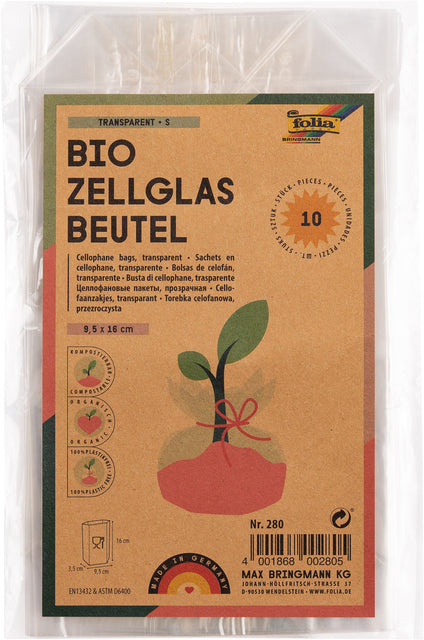 Cellofaanzakken 95x160mm, set van 10, transparant en composteerbaar