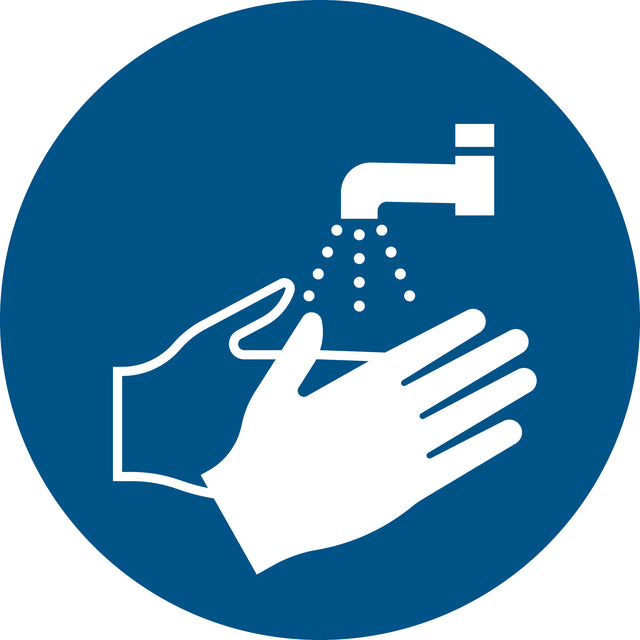 Pictogram Handen Wassen Verplicht D200 mm Blauw-Wit