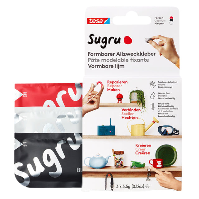 Sugru Kneedbare Siliconenlijm 3-pack zwart, wit en rood