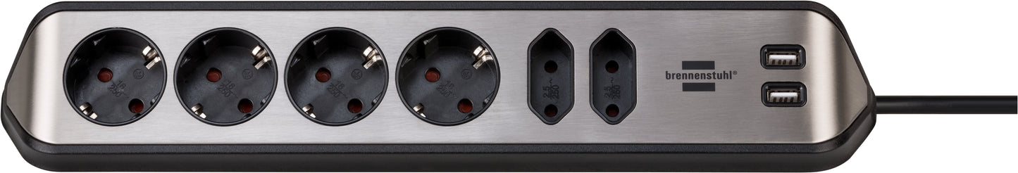 Stekkerdoos Brennenstuhl Estilo 6-voudig met USB en 2m kabel