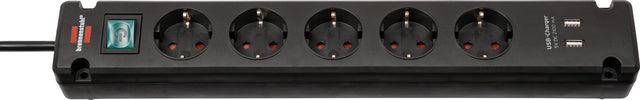 Brennenstuhl Bremounta 5-voudige Stekkerdoos met USB en 3m Kabel, Zwart