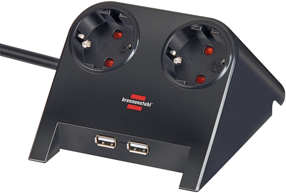 Brennenstuhl 2-voudige desktop stekkerdoos met USB en 1,8 meter kabel