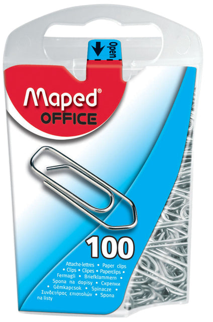 Kleine staal paperclips 25mm, 100 stuks in dispenserdoos