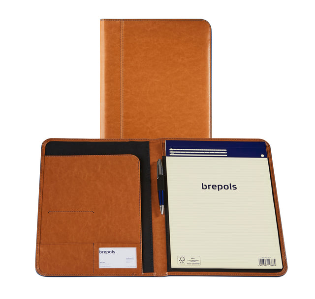 Schrijfmap Brepols Palermo Fashion A5 camel met schrijfblok