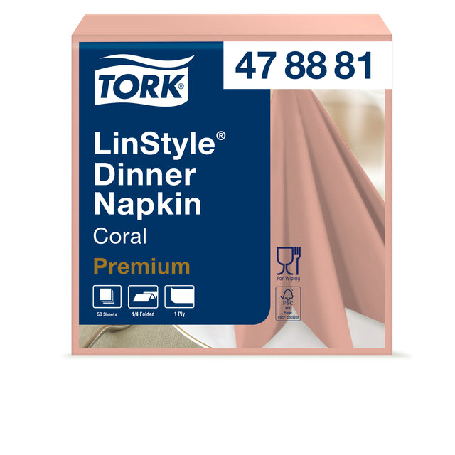 Koraal dinerservet Tork LinStyle 39x39cm, 50 stuks
