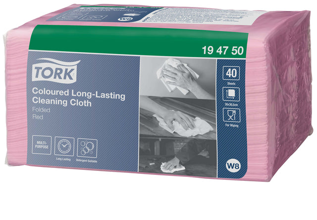 Reinigingsdoek Tork Long-lasting W8 rood 160 vel - 2
