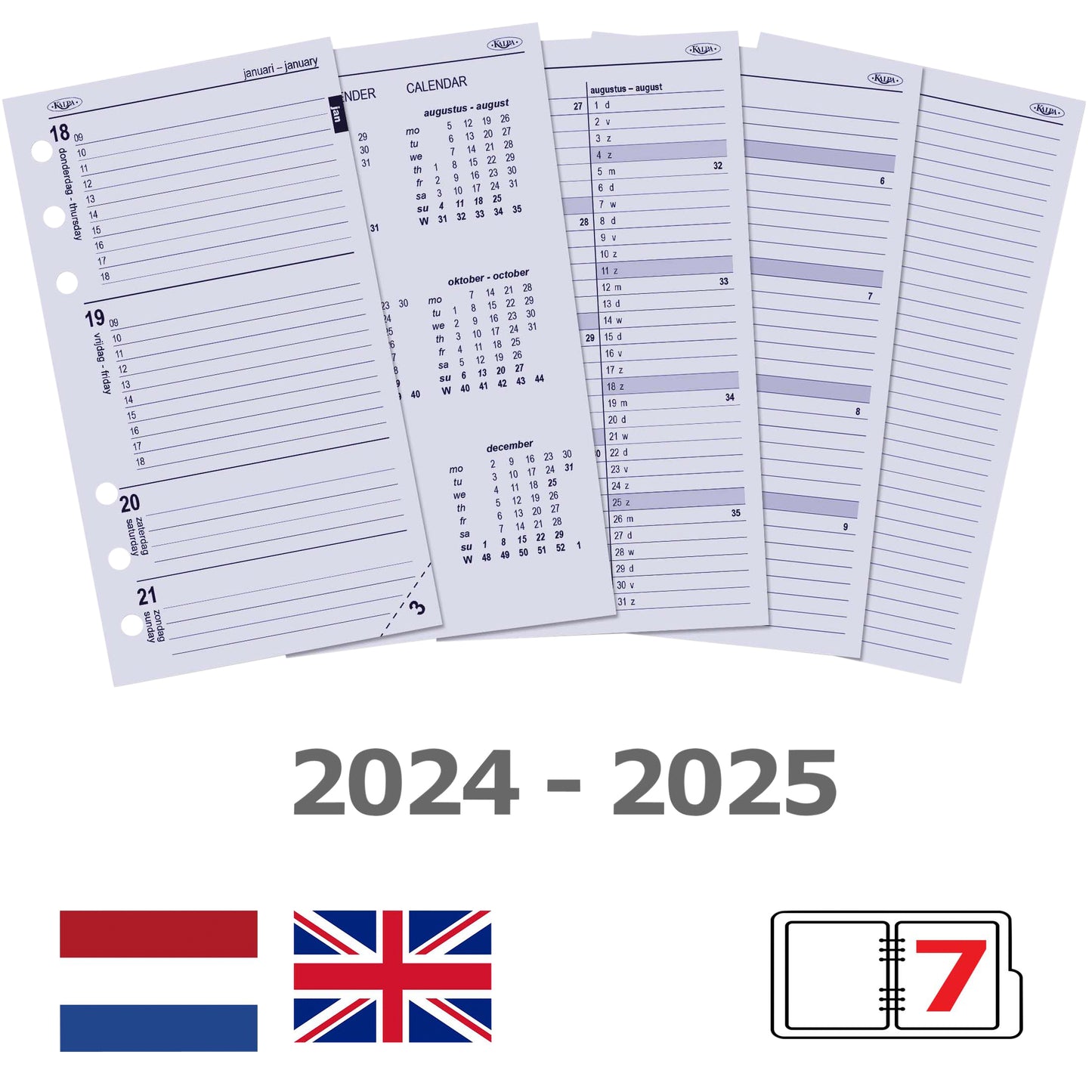 Agendavulling Kalpa Personal 2024-2025 7 Dagen/2 Pagina's