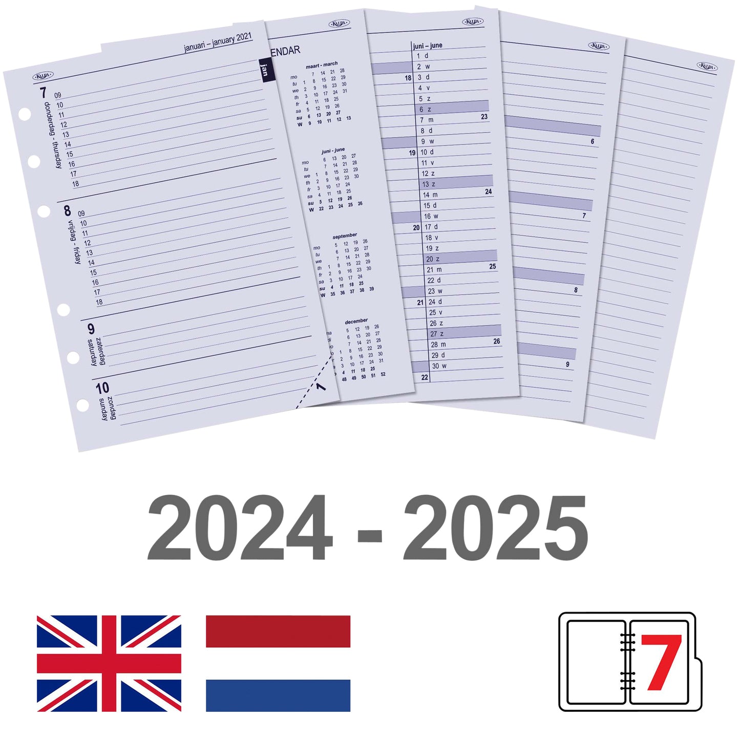 Kalpa A5 Agenda Navulset 2024-2025 7 Dagen Per 2 Pagina's