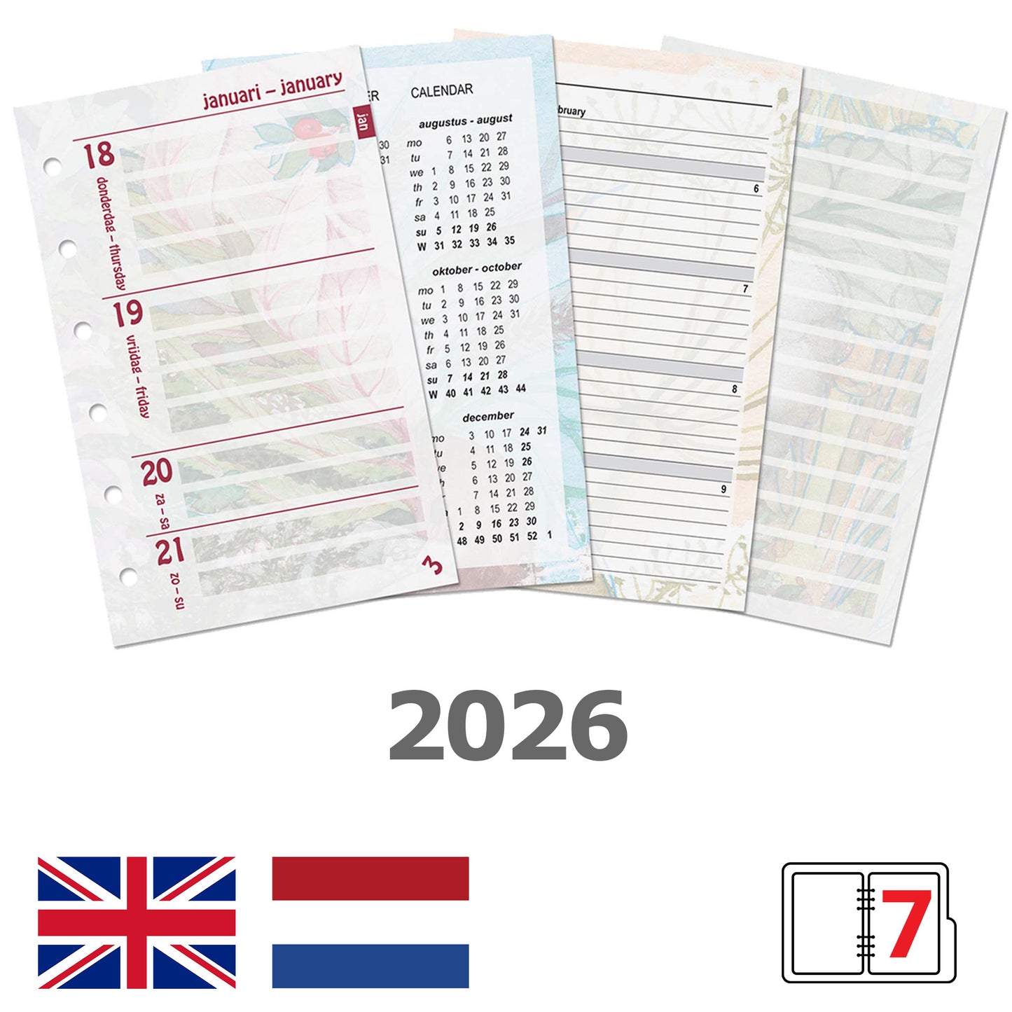 Agendavulling 2025 Kalpa Pocket Bloemen 7 dagen/2 pagina's