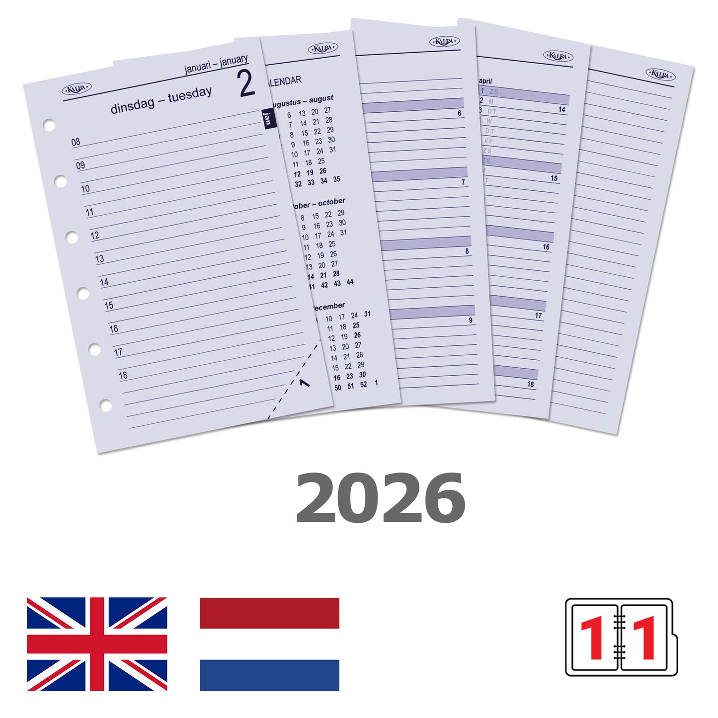 Agendavulling 2025 Kalpa Pocket Bloemen 7 dagen/2 pagina's - 2