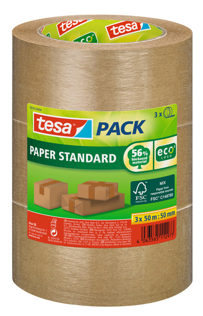 Tesapack Eco Papier Verpakkingstape 50mm Bundel 3 stuks