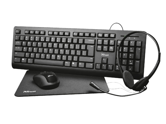Thuiswerkset Trust Primo 4-in-1 zwart met toetsenbord muis headset