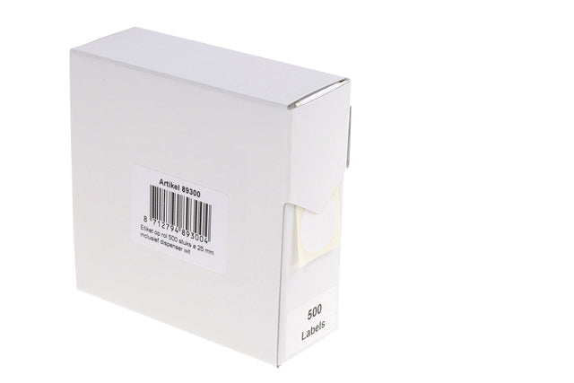 Rillprint 25mm Wit Ronde Etiket op Rol, 500 stuks